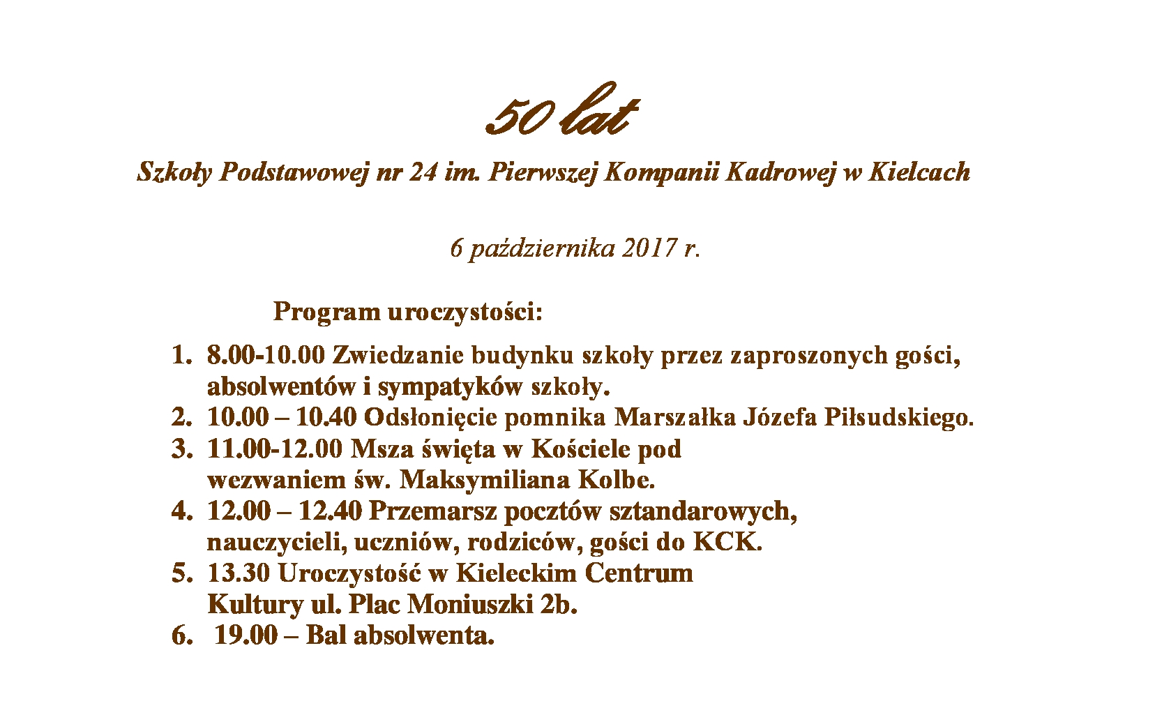 Program uroczystości 50-lecia Szkoły Podstawowej nr 24
